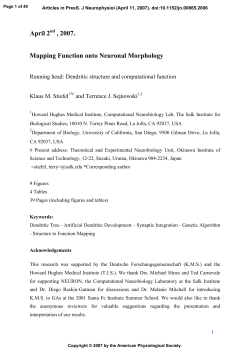 April 2 , 2007. Mapping Function onto Neuronal Morphology