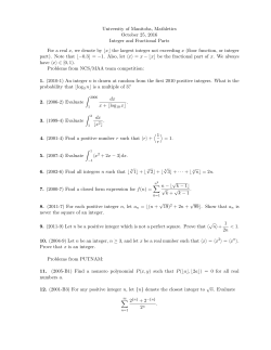 University of Manitoba, Mathletics October 25, 2016 Integer and