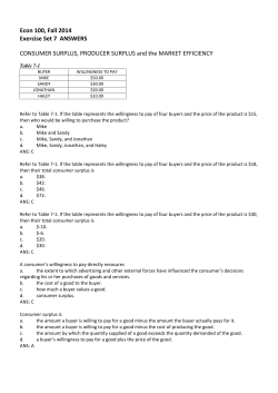 Econ 100, Fall 2014 Exercise Set 7 ANSWERS CONSUMER