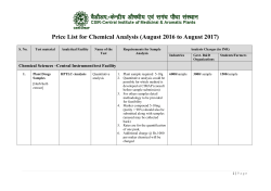 Price List for Chemical Analysis