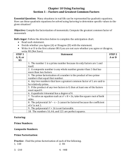 Chapter 10 Using Factoring Section 1 &ndash; Factors and Greatest
