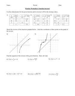 Practice Worksheet: Function Inverses Use the ordered pairs for the