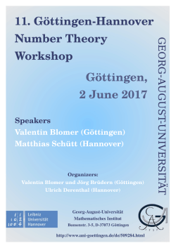 11. G&ouml;ttingen-Hannover Number Theory Workshop G&ouml;ttingen, 2