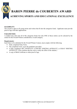 BARON PIERRE de COUBERTIN AWARD