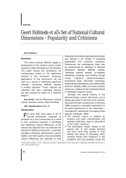 Geert Hofstede et al`s Set of National Cultural Dimensions