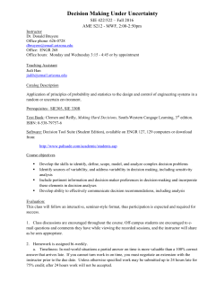 SIE 422/522: Decision Making Under Uncertainty