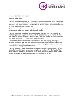 BOARD MEETING, 21 March 2017 Summary of key points The