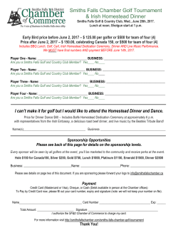 Golf Tournament and Homestead Dinner Registration Form 2017