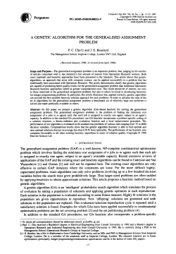 A GENETIC ALGORITHM FOR THE GENERALISED ASSIGNMENT