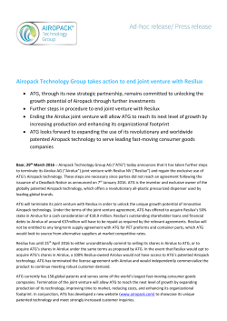 20160329 Airopack Technology Group takes action to end joint