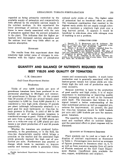 Quantity and Balance of Nutrients Required for Best Yields and