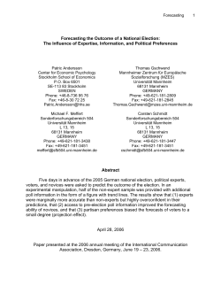 Forecasting the Outcome of a National Election