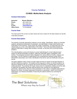 CC4920: Multicriteria Analysis &ndash; Course Syllabus