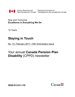 Staying in Touch Your annual Canada Pension Plan Disability