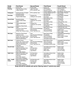 Study Hall will be available each period. Steering meets 2nd period