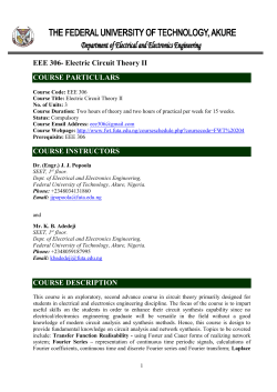 EEE 306- Electric Circuit Theory II COURSE PARTICULARS