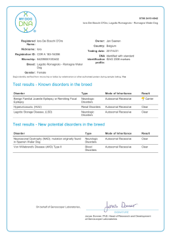 Test results - Known disorders in the breed Test results