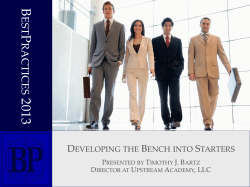 Developing the Bench into Starters