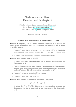 Algebraic number theory Exercise sheet for chapter 4