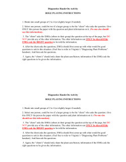 Diagnostics Hands-On Activity ROLE PLAYING INSTRUCTIONS 1