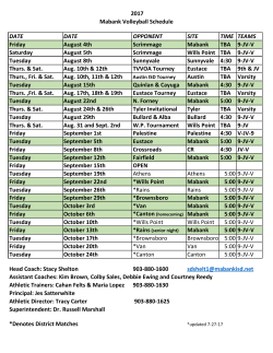 2017 Mabank Volleyball Schedule DATE DATE