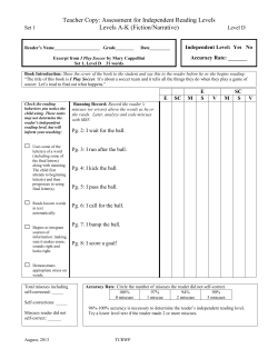 Assessment for Independent Reading Levels Levels AK