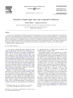 Second to fourth digit ratio and cooperative behavior