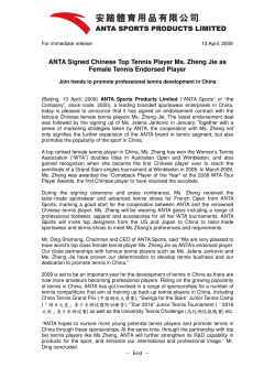 ANTA Signed Chinese Top Tennis Player Ms. Zheng Jie as Female