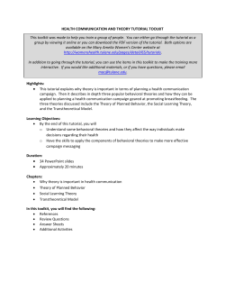 HEALTH COMMUNICATION AND THEORY TUTORIAL TOOLKIT