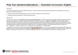 Prep Year standard elaborations * Australian Curriculum