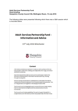Adult Services Partnership Fund Grant briefing Hampshire County