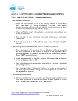 Annex 1 &ndash; Declaration on honor