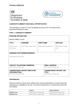 OFFICIAL SENSITIVE CANDIDATE SUMMARY AND EQUAL