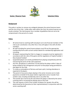 Senior Reserve Team Selection Policy
