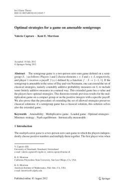 Optimal strategies for a game on amenable semigroups