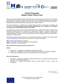 Call for Proposals Balkan Public Policy Fund Balkan Civil Society
