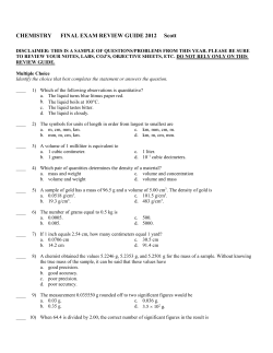 CHEMISTRY FINAL EXAM REVIEW GUIDE 2012 Scott - Parkway C-2