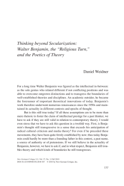 Thinking beyond Secularization: Walter Benjamin, the &ldquo;Religious