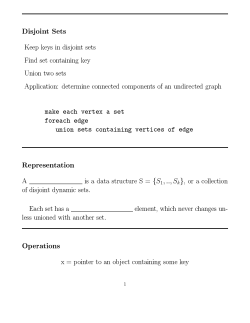Disjoint Sets Keep keys in disjoint sets Find set containing key