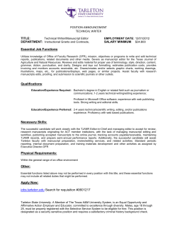 POSITION ANNOUNCEMENT TECHNICAL WRITER Essential Job