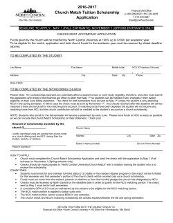 2016-2017 Church Match Tuition Scholarship Application