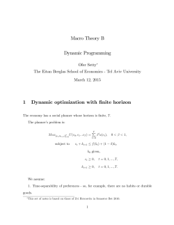 Macro Theory B Dynamic Programming 1 Dynamic optimization with