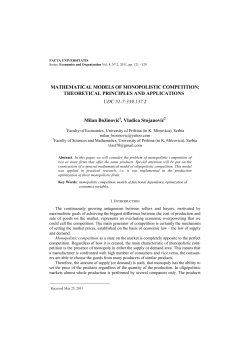 MATHEMATICAL MODELS OF MONOPOLISTIC COMPETITION