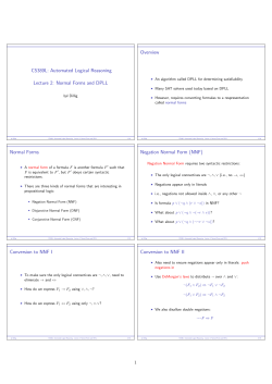 CS389L: Automated Logical Reasoning Lecture 2: Normal Forms