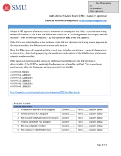For IRB purposes ID: Date received: Chair signature: Institutional