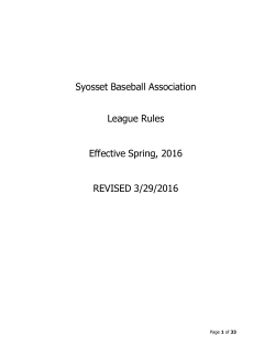 Syosset Baseball Association League Rules Effective Spring, 2016