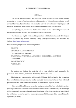 INSTRUCTIONS FOR AUTHORS GENERAL The journal Molecular