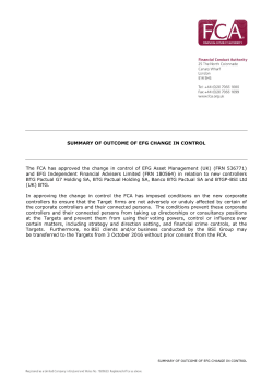 SUMMARY OF OUTCOME OF EFG CHANGE IN CONTROL The