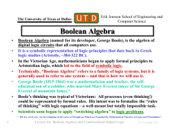Boolean Algebra and Combinational Digital Logic