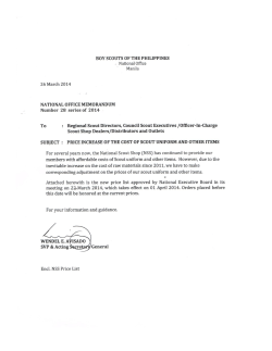 NO Memo No. 28 s. 2014 &ndash; Price Increase of the Cost of Scout